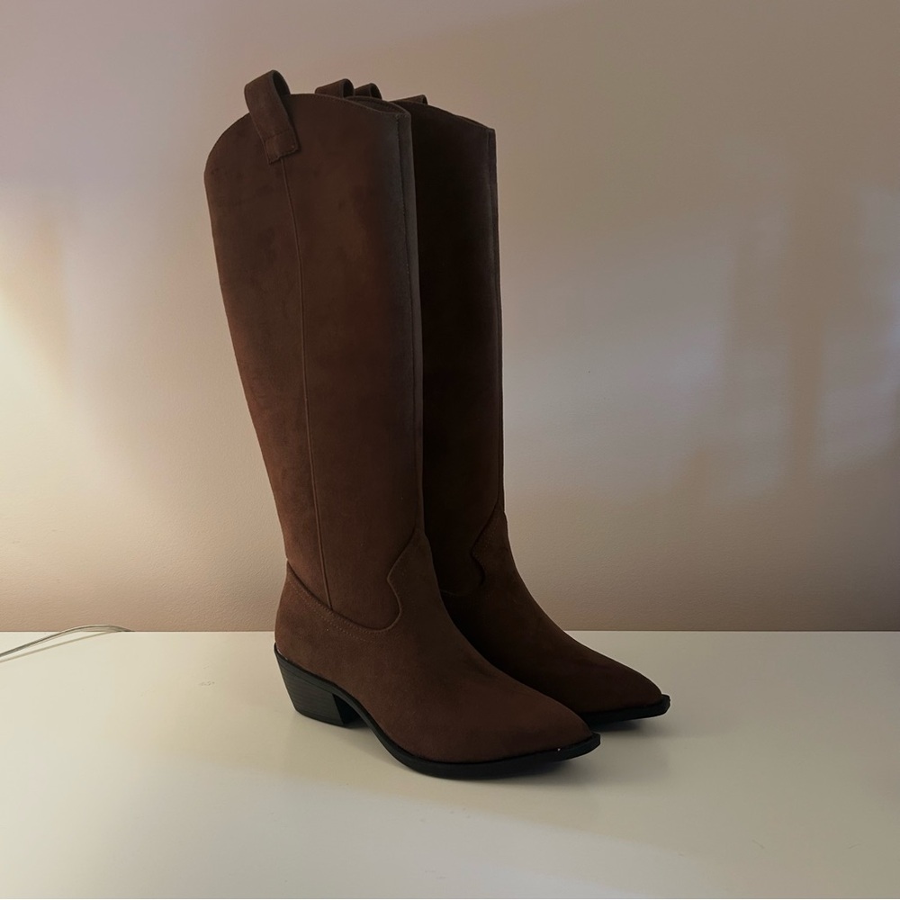 Faux suede cowboy boots